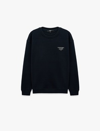 Uzun Kollu Rahat Kalıp Üç İplik Şardonlu Pamuklu Bisiklet Yaka Arkası Baskılı Sweatshirt