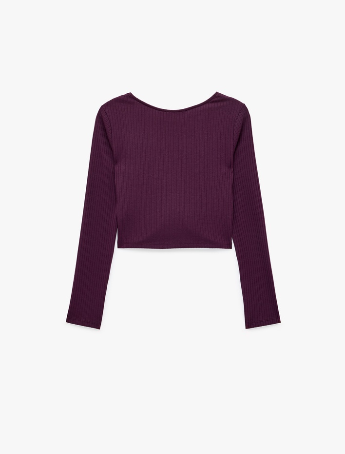  Slim Fit Kaşkorse Dantel Detaylı V Yaka Uzun Kollu Tişört