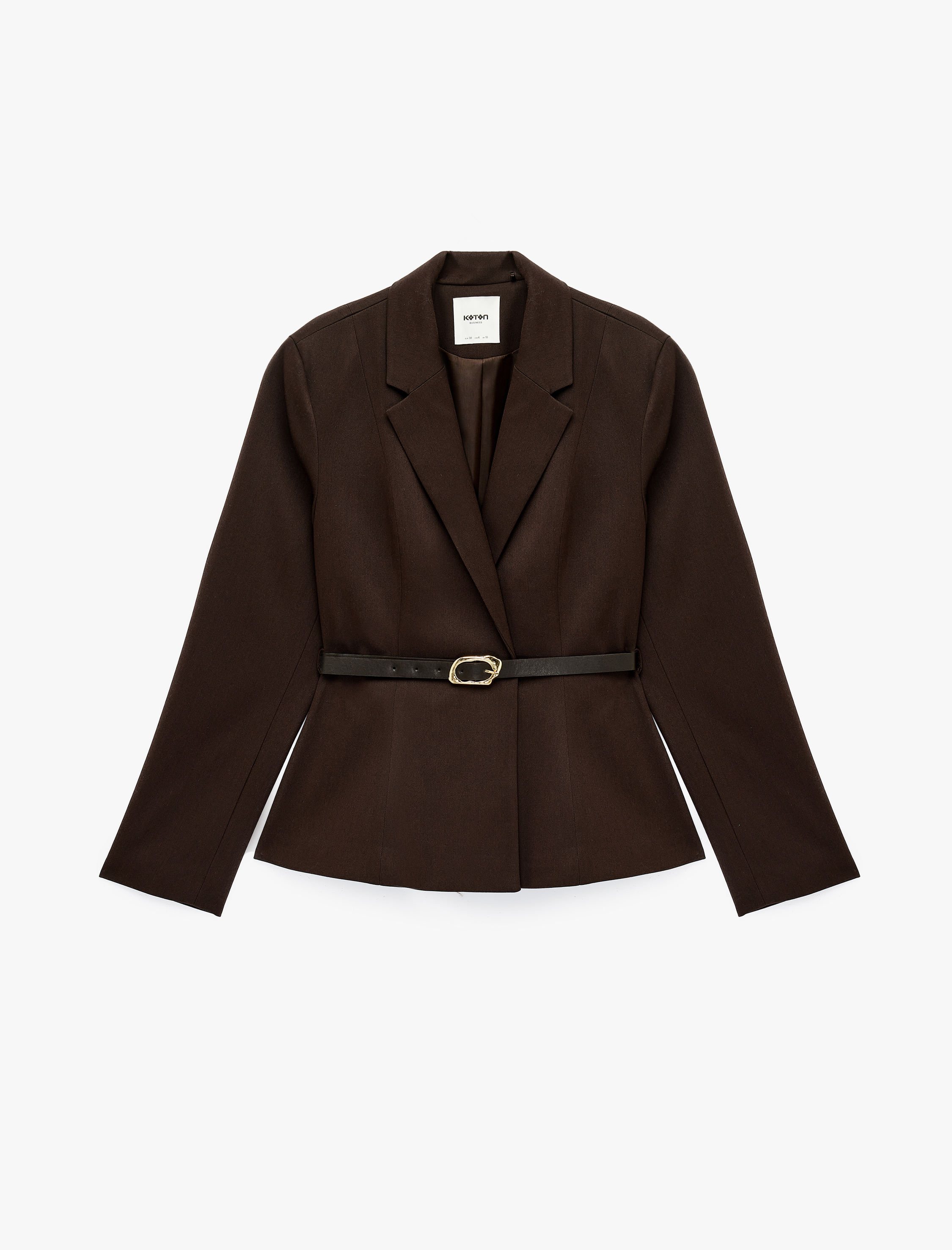   Kemerli Uzun Kollu Klasik Yaka Blazer Ceket