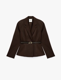 Kemerli Uzun Kollu Klasik Yaka Blazer Ceket