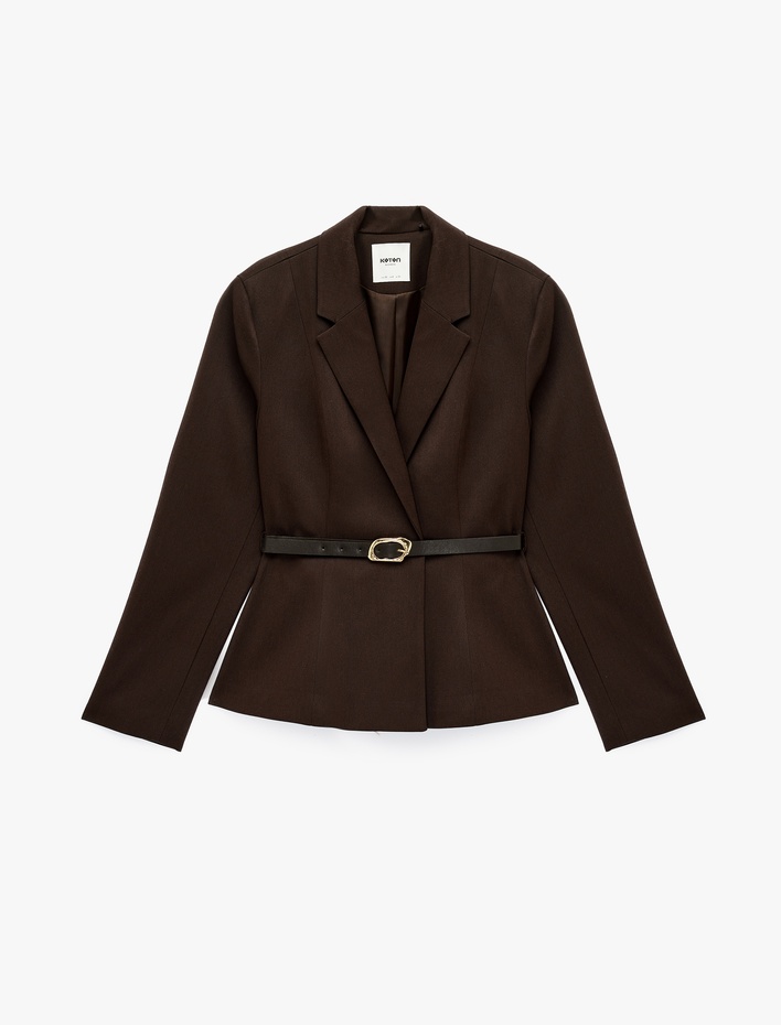  Kemerli Uzun Kollu Klasik Yaka Blazer Ceket