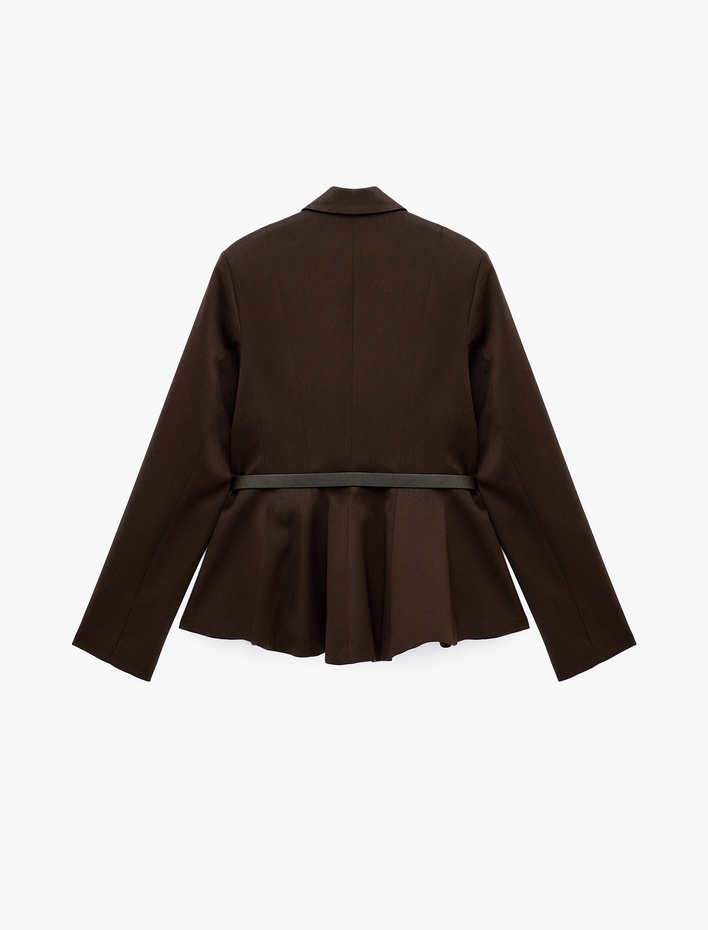  Kemerli Uzun Kollu Klasik Yaka Blazer Ceket