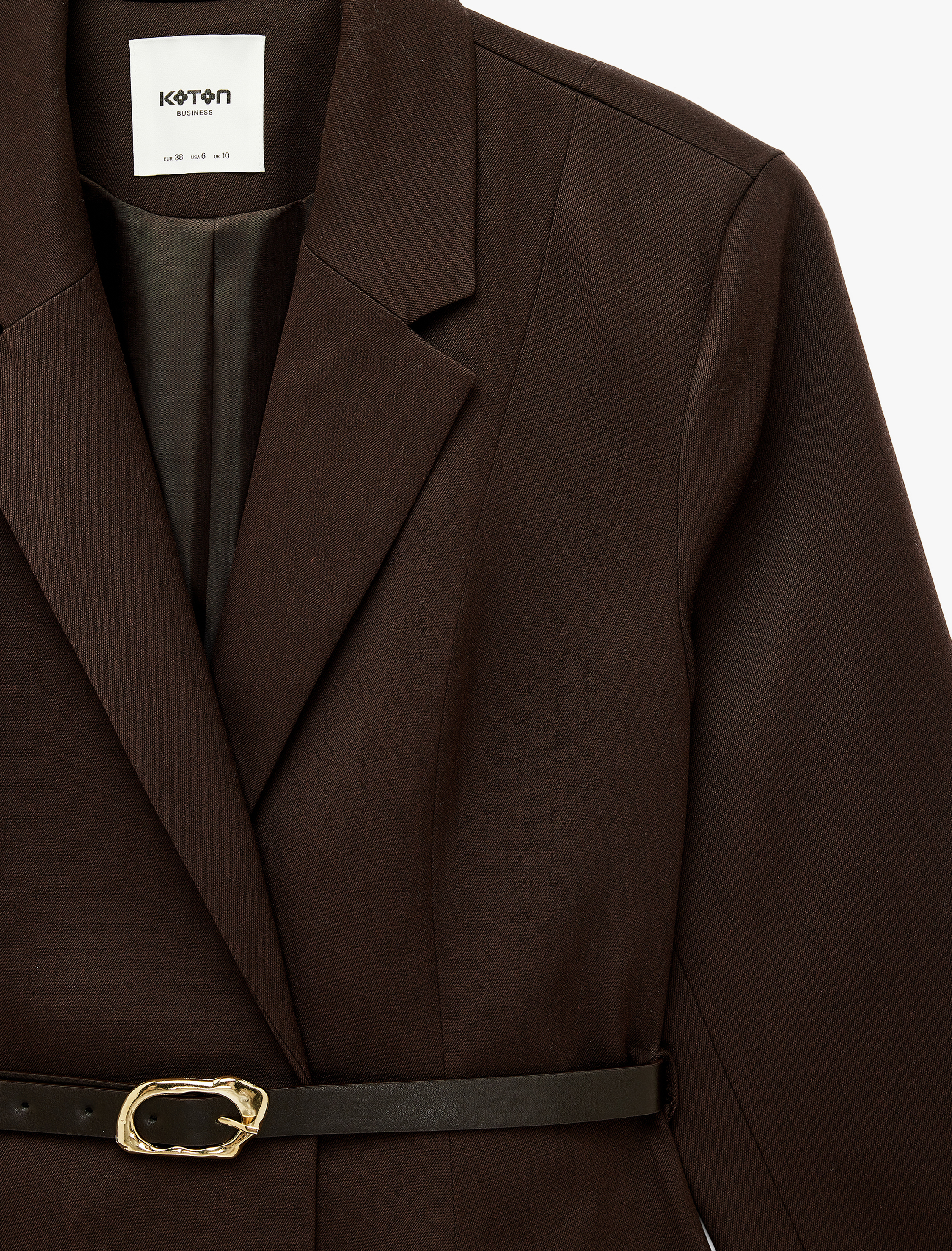   Kemerli Uzun Kollu Klasik Yaka Blazer Ceket