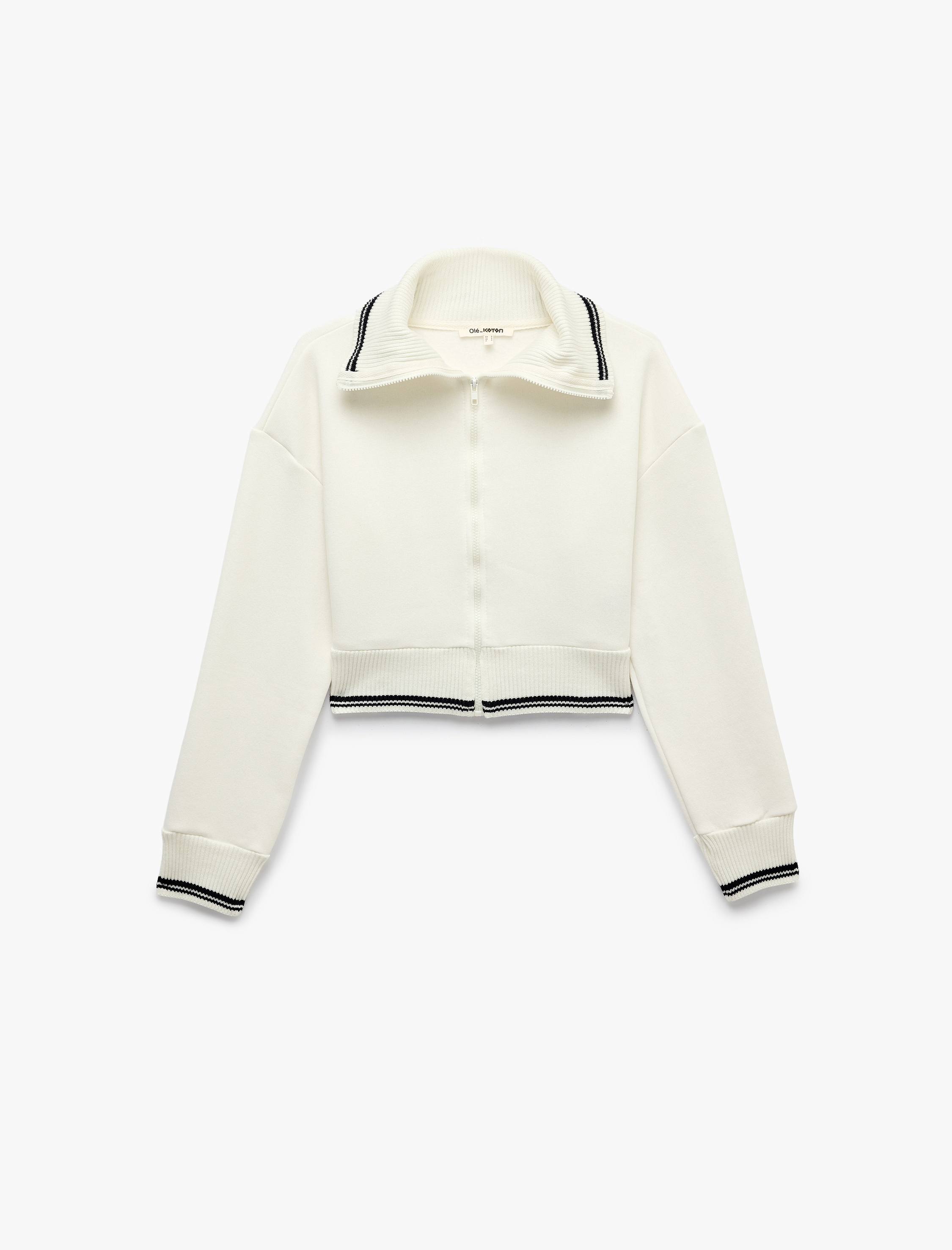   Regular Fit Şardonlu Uzun Kollu Tam Fermuarlı Triko Patlı Çizgili Sweatshirt