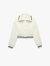 Regular Fit Şardonlu Uzun Kollu Tam Fermuarlı Triko Patlı Çizgili Sweatshirt