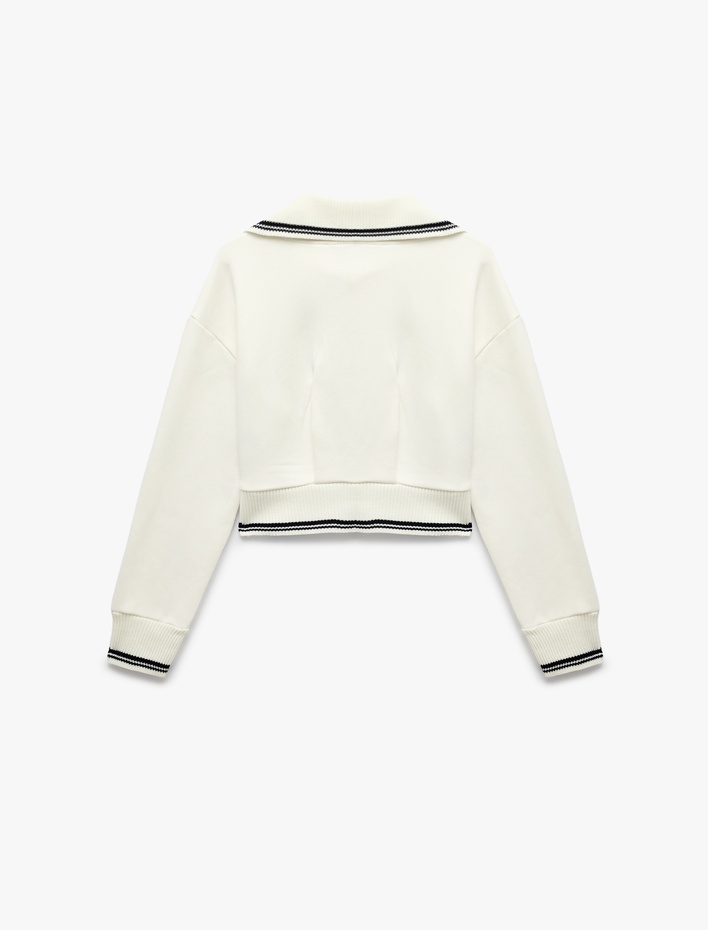  Regular Fit Şardonlu Uzun Kollu Tam Fermuarlı Triko Patlı Çizgili Sweatshirt
