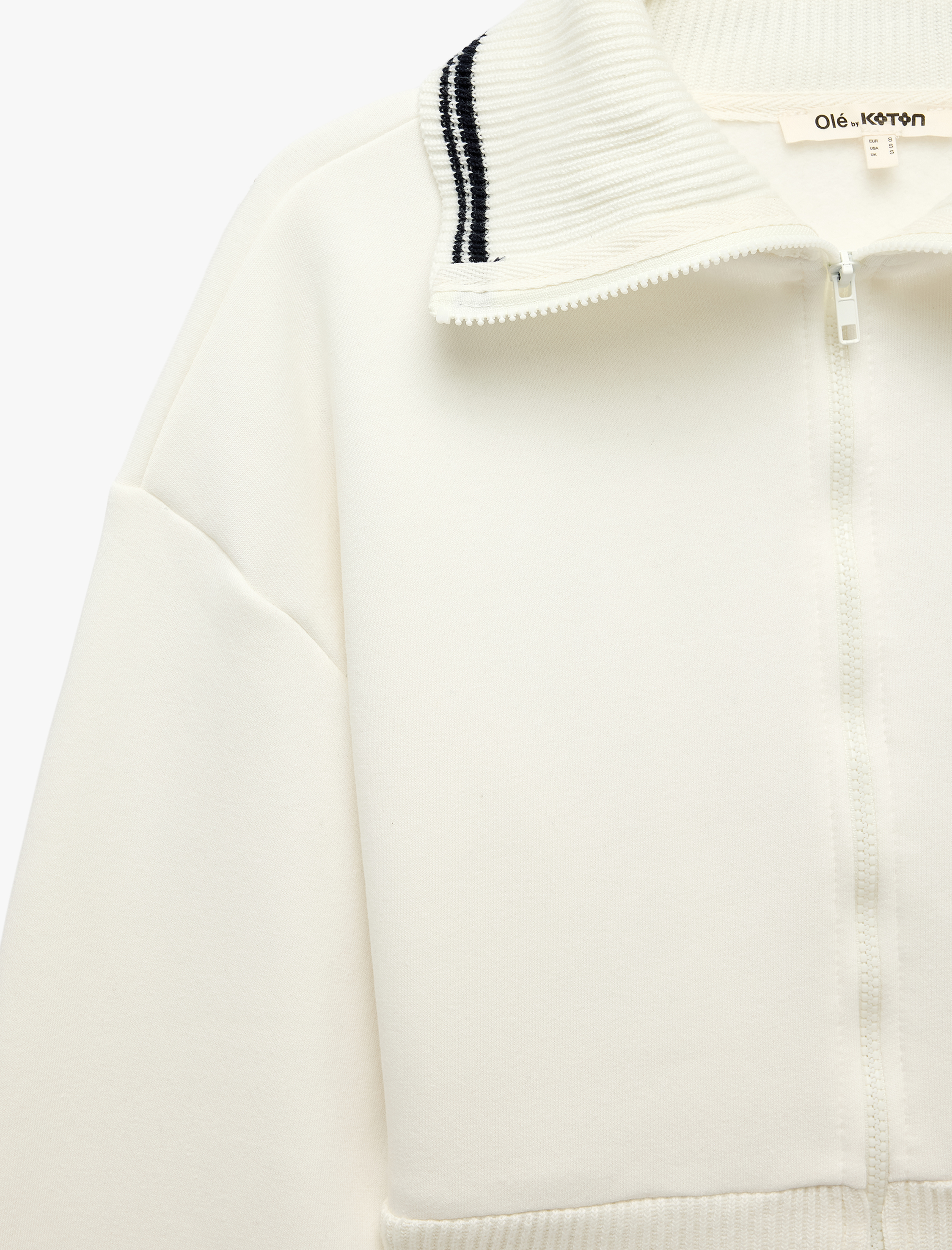   Regular Fit Şardonlu Uzun Kollu Tam Fermuarlı Triko Patlı Çizgili Sweatshirt