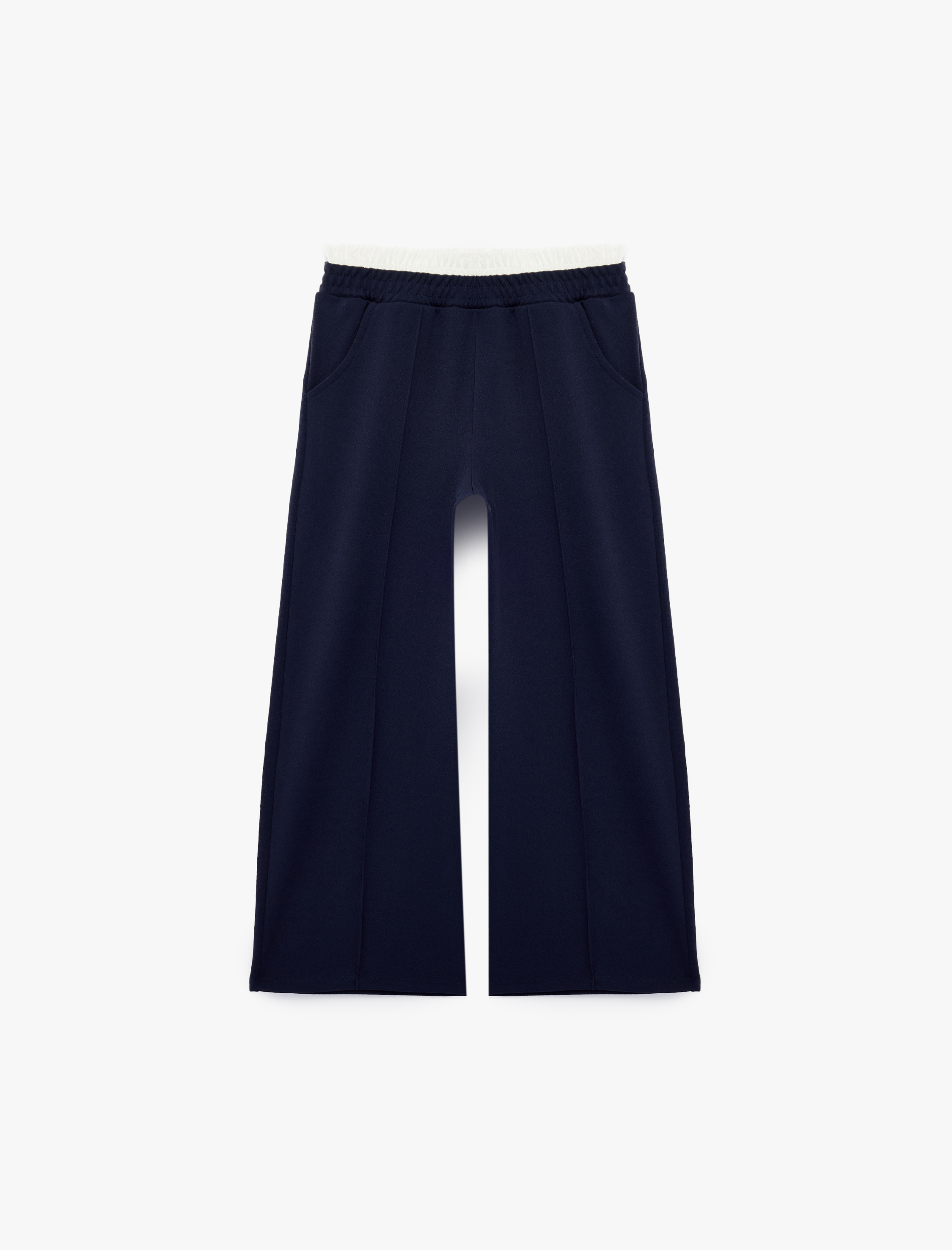  Kız Çocuk Beli Lastikli Cepli Geniş Paça Okul Pantolonu