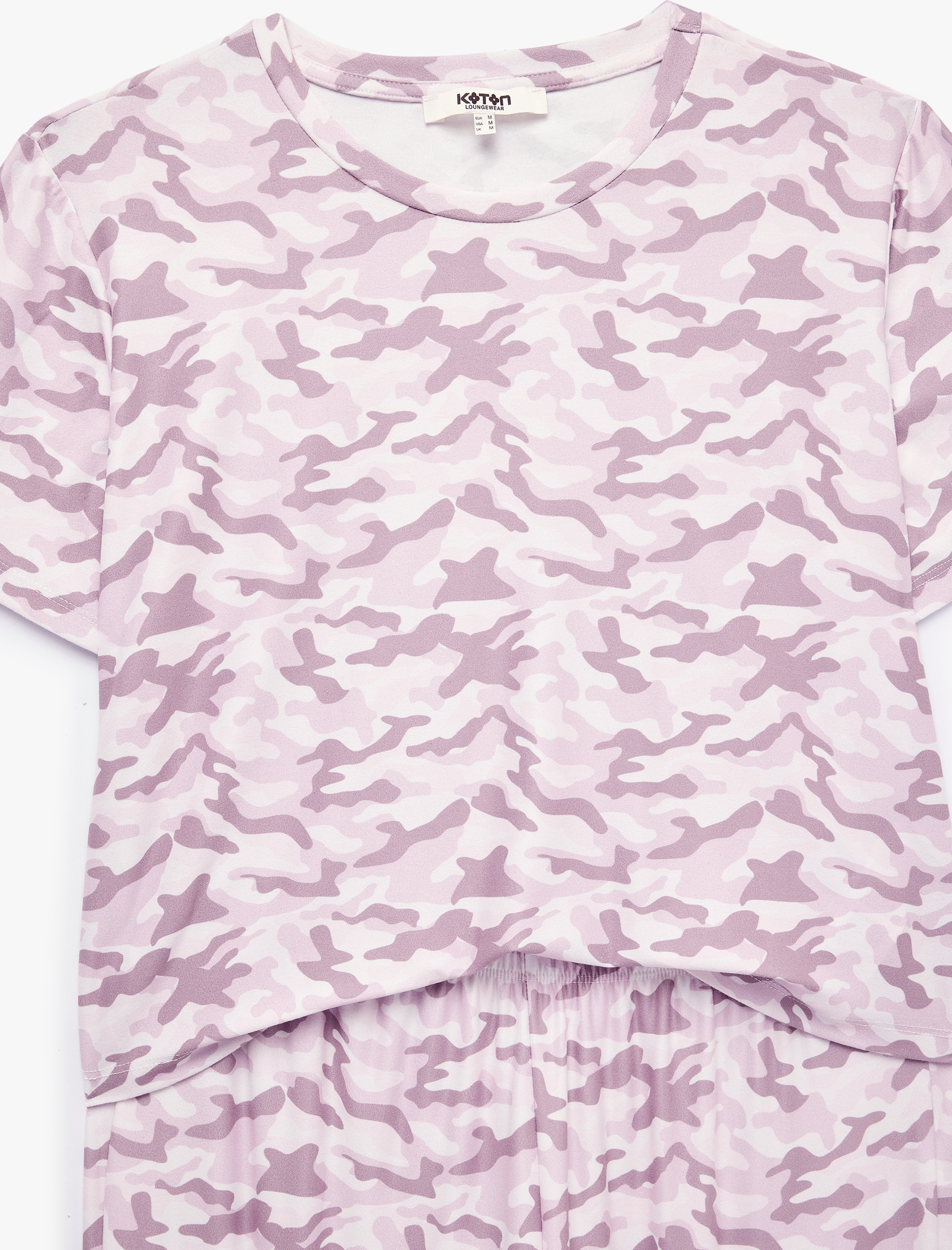   Kamuflaj Desenli Rahat Kesim Bisiklet Yaka Kısa Kollu Pijama Takımı