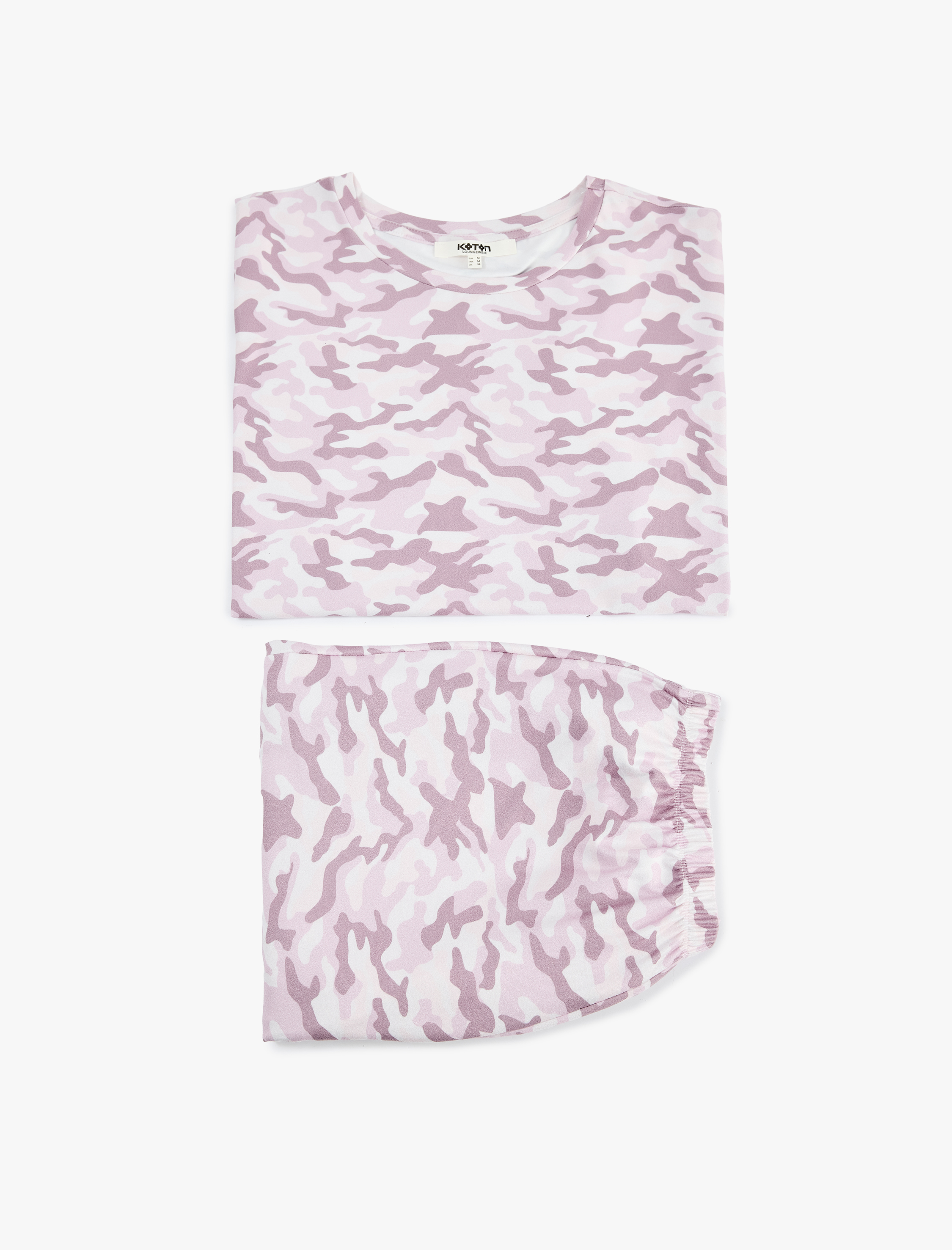   Kamuflaj Desenli Rahat Kesim Bisiklet Yaka Kısa Kollu Pijama Takımı