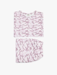 Kamuflaj Desenli Rahat Kesim Bisiklet Yaka Kısa Kollu Pijama Takımı