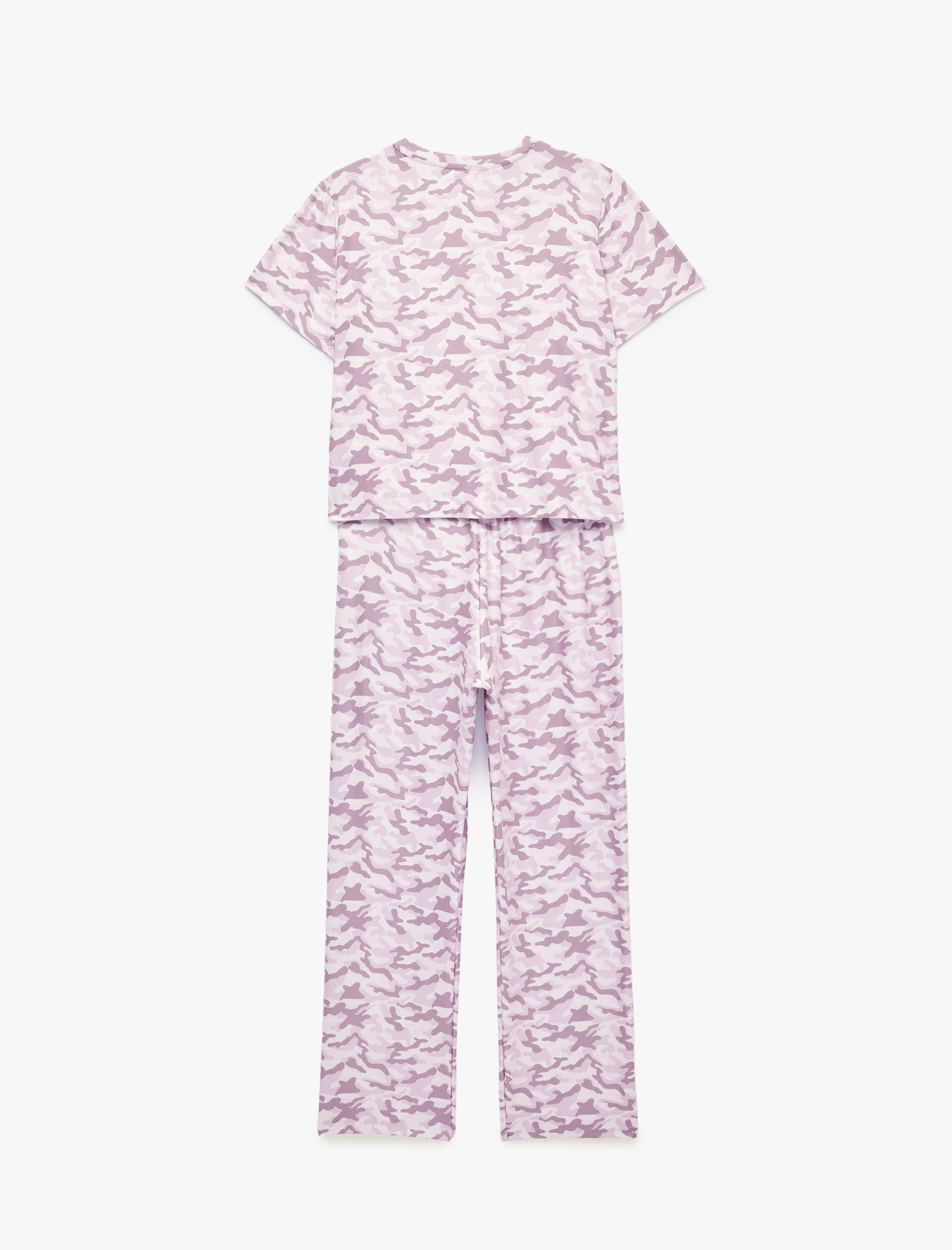   Kamuflaj Desenli Rahat Kesim Bisiklet Yaka Kısa Kollu Pijama Takımı