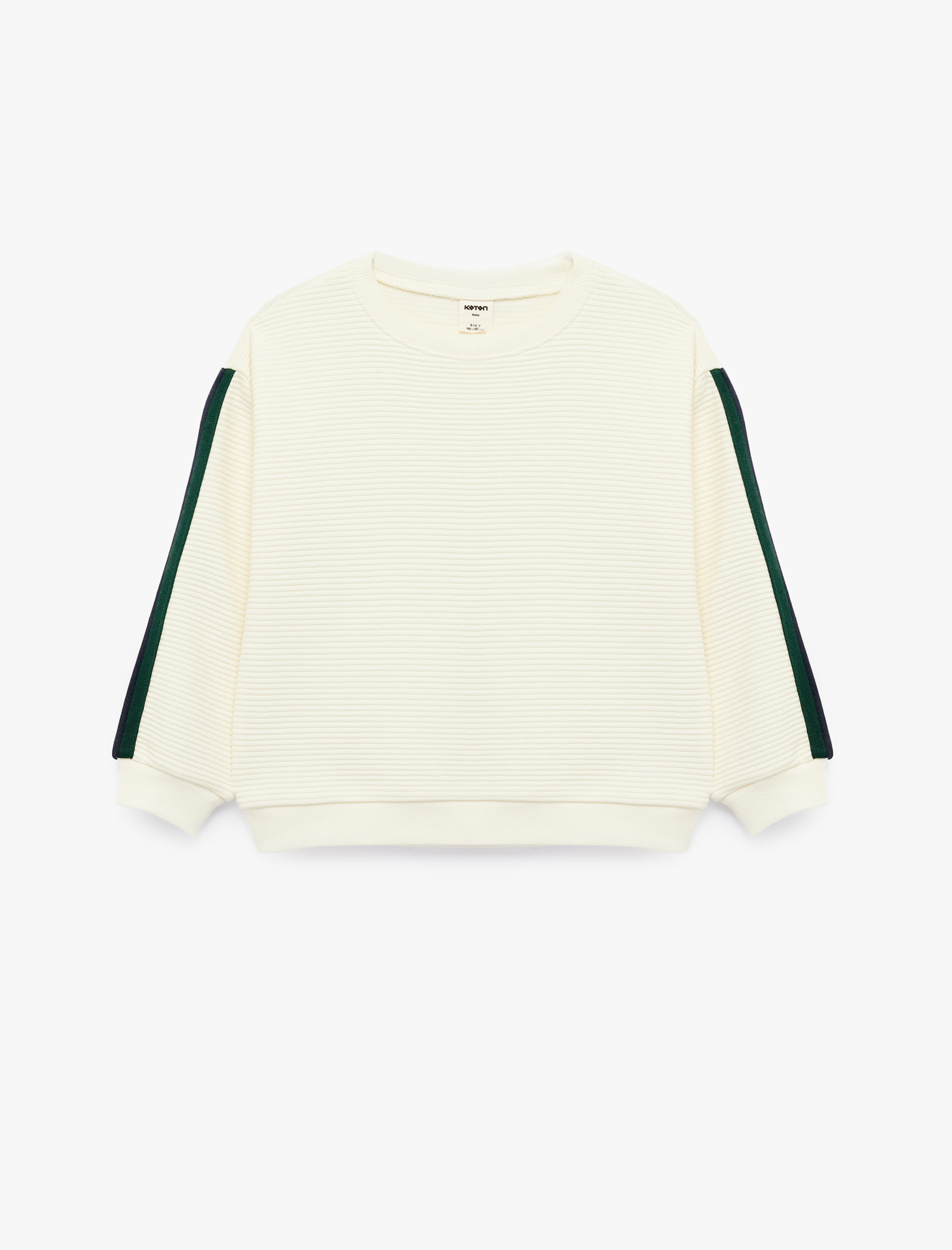  Erkek Bebek Pamuklu Şerit Detaylı Bisiklet Yaka Uzun Kollu Oversize Sweatshirt