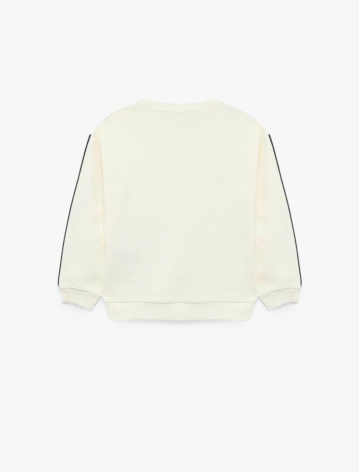 Erkek Bebek Pamuklu Şerit Detaylı Bisiklet Yaka Uzun Kollu Oversize Sweatshirt