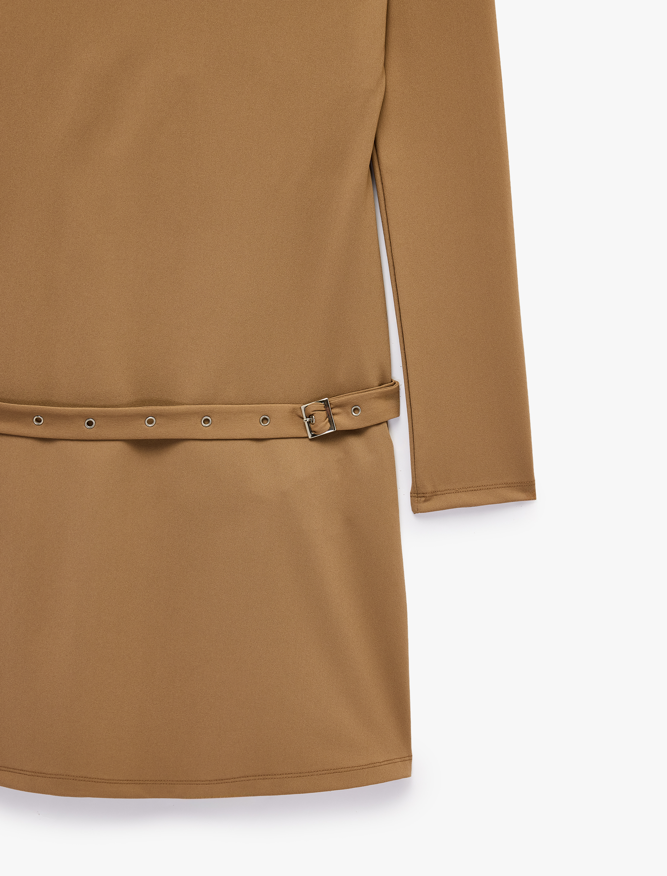Koton Slim Fit Uzun Kollu Sırt Detaylı Kemerli Kayık Yaka Düşük Bel Mini Elbise görsel 8