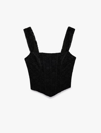Asimetrik Kesim Fermuarlı Slim Fit Kare Yaka Dantel Korse Büstiyer