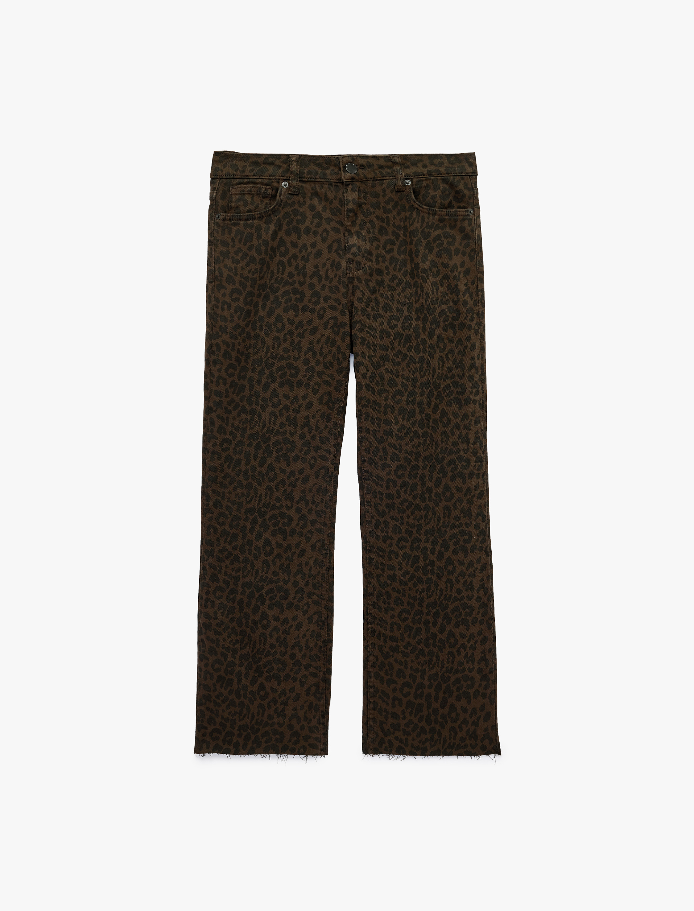   Normal Bel Pamuklu Dar Kesim Kısa İspanyol Paça Leopar Pantolon - Flare Jeans