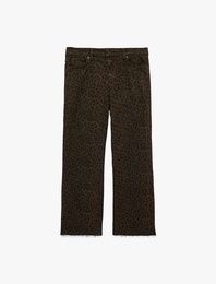 Normal Bel Pamuklu Dar Kesim Kısa İspanyol Paça Leopar Pantolon - Flare Jeans