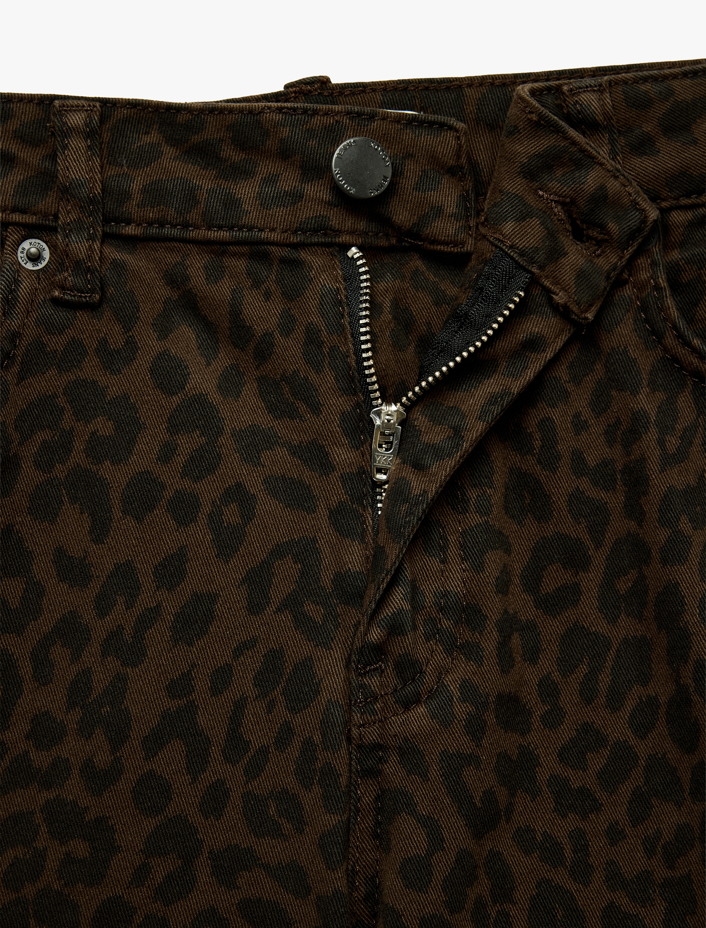   Normal Bel Pamuklu Dar Kesim Kısa İspanyol Paça Leopar Pantolon - Flare Jeans