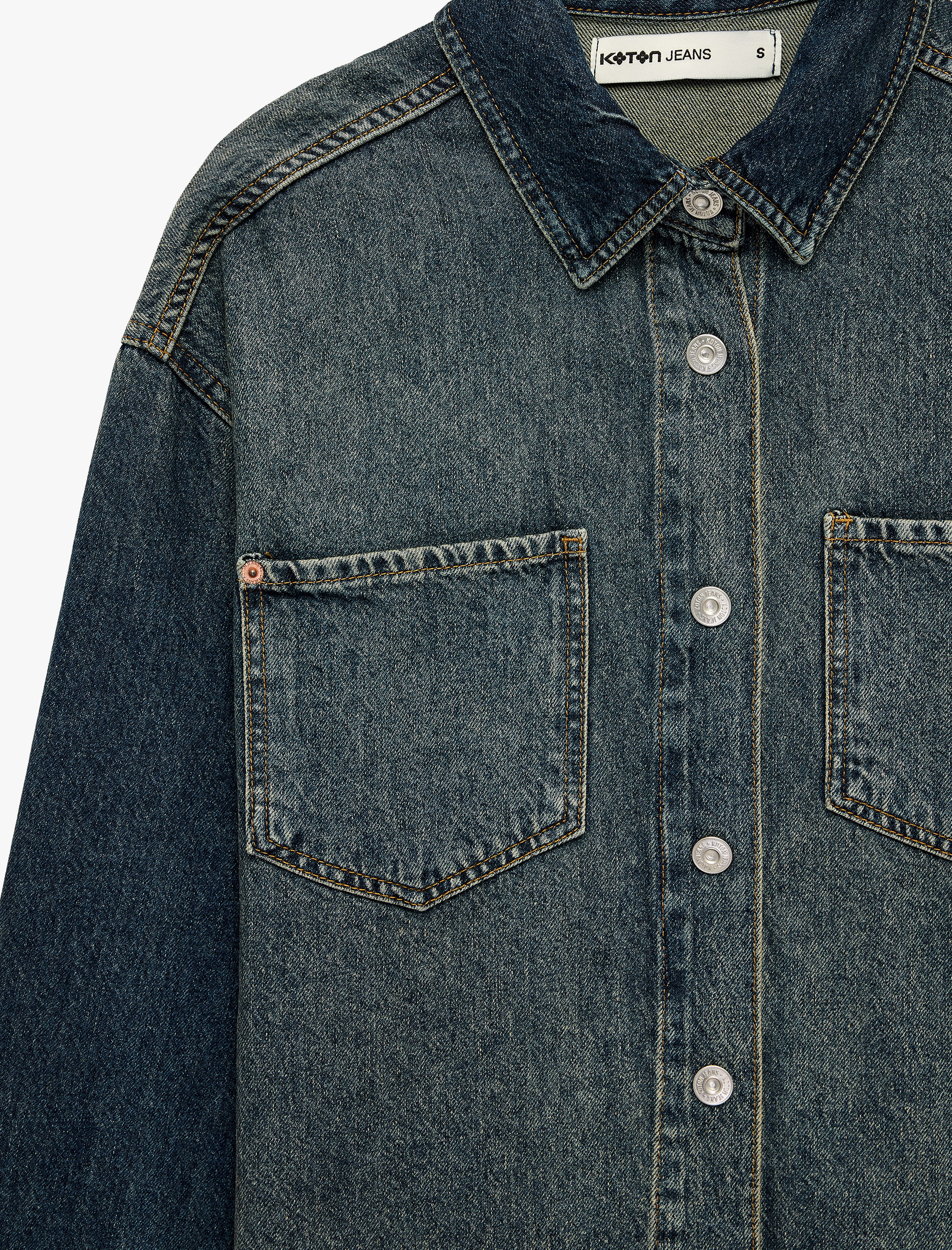   Cepli Regular Fit Pamuklu Düğmeli Uzun Kollu Klasik Yaka Denim Gömlek