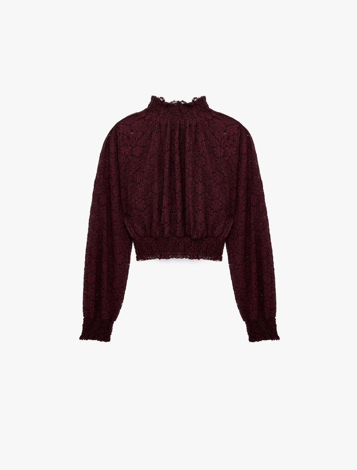  Gipeli Slim Fit Uzun Kollu Dantelli Dik Yaka Bluz
