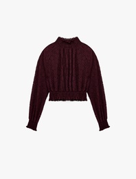 Gipeli Slim Fit Uzun Kollu Dantelli Dik Yaka Bluz