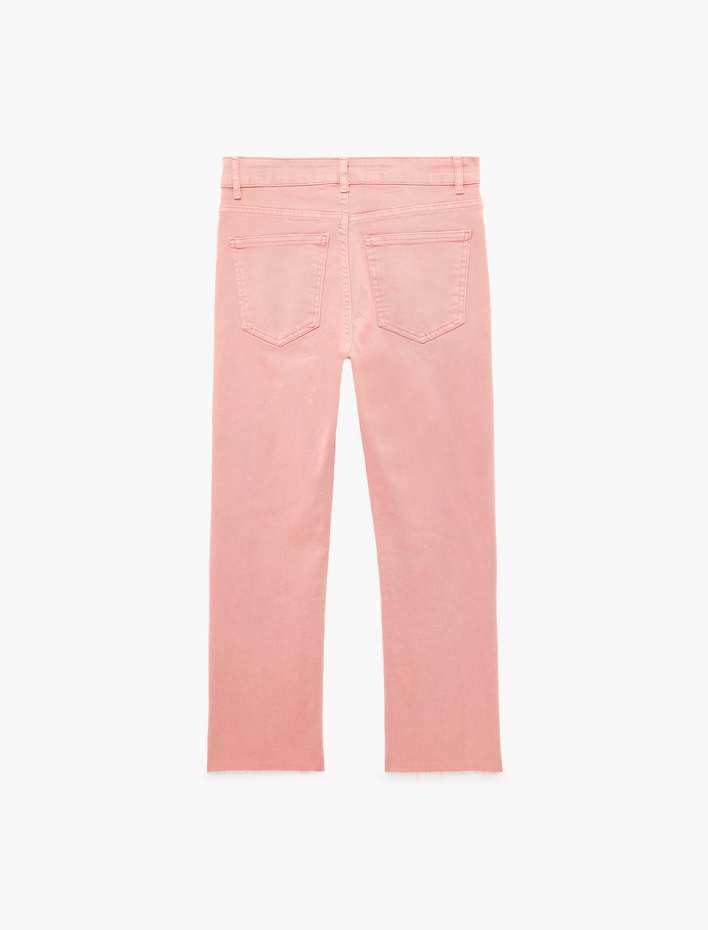 Pamuklu Dar Kalıp Düğmeli Cepli İspanyol Paça Crop Jean Pantolon -  Kick Flare Jeans