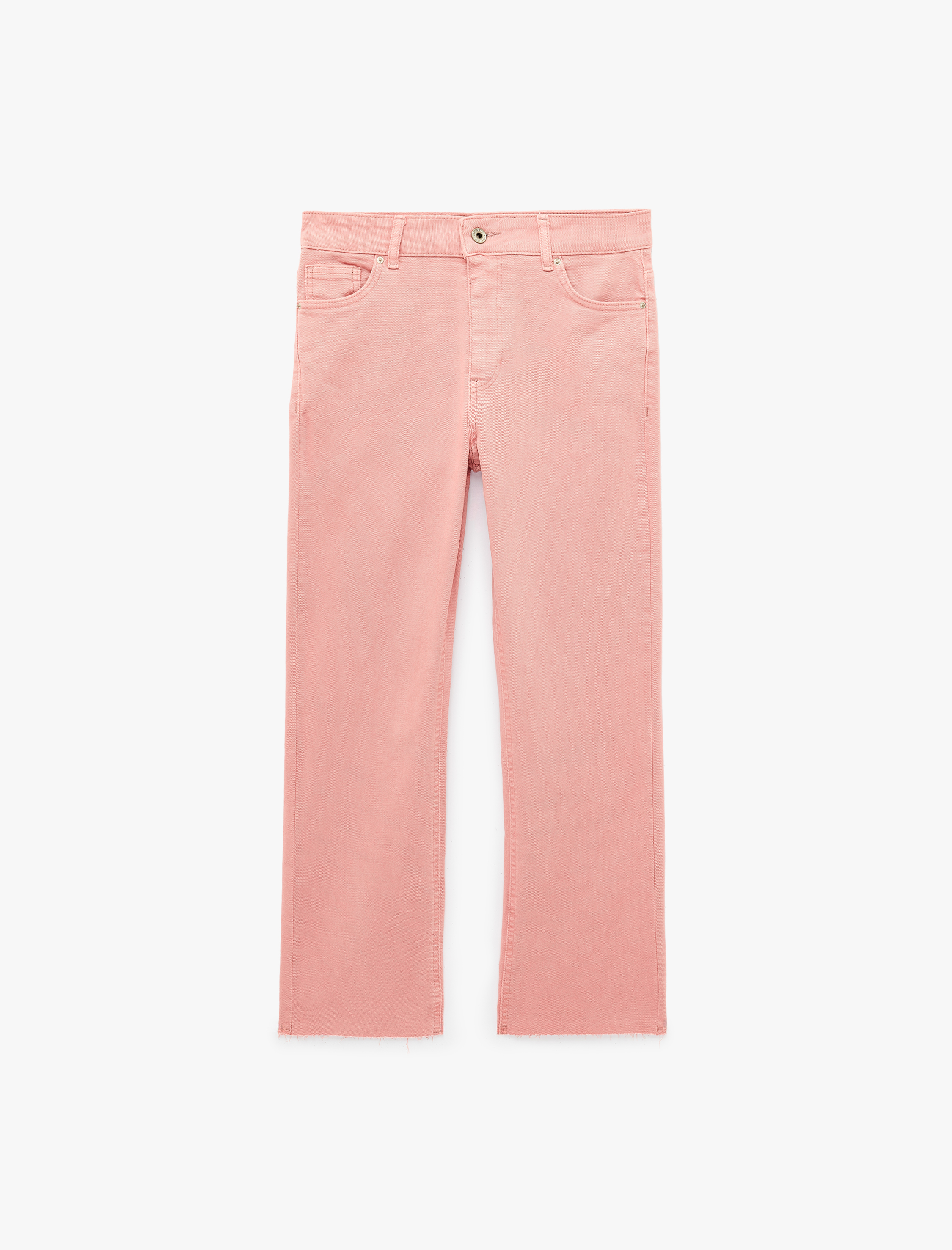   Pamuklu Dar Kalıp Düğmeli Cepli İspanyol Paça Crop Jean Pantolon -  Kick Flare Jeans