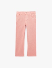 Pamuklu Dar Kalıp Düğmeli Cepli İspanyol Paça Crop Jean Pantolon -  Kick Flare Jeans