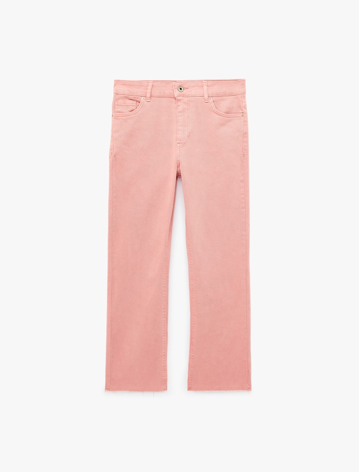  Pamuklu Dar Kalıp Düğmeli Cepli İspanyol Paça Crop Jean Pantolon -  Kick Flare Jeans
