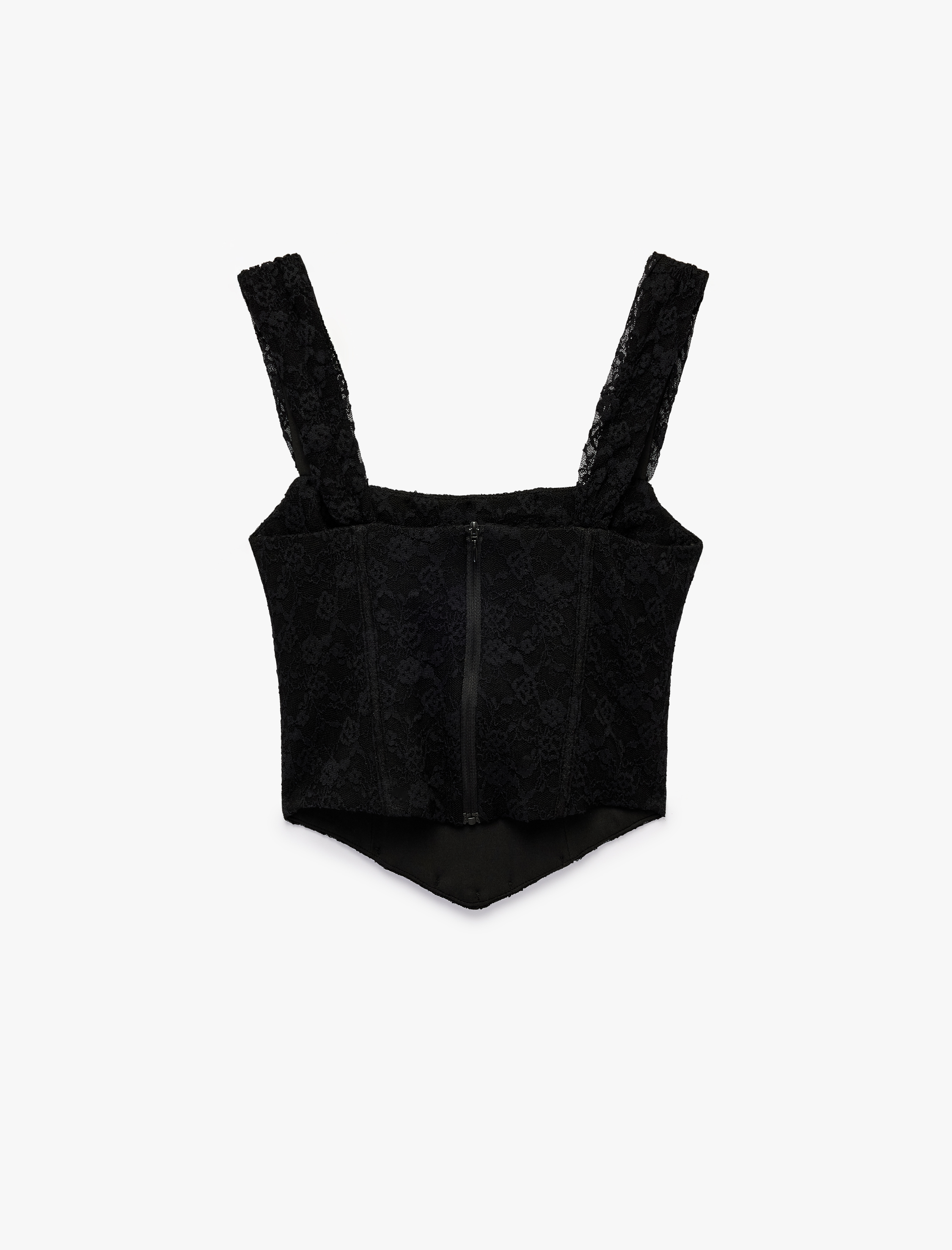   Asimetrik Kesim Fermuarlı Slim Fit Kare Yaka Dantel Korse Büstiyer