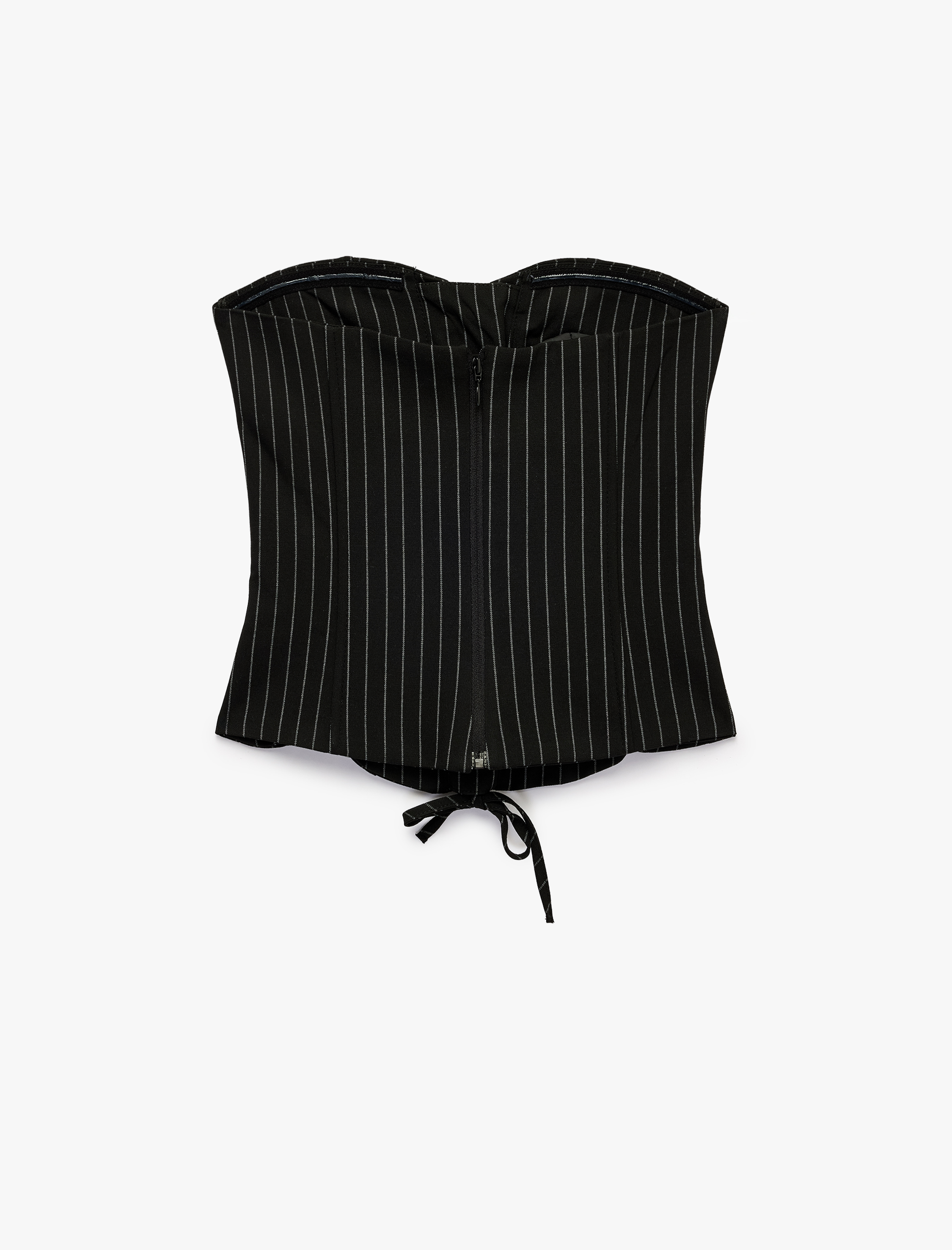   Slim Fit Bağcıklı Çizgili Straplez Korse
