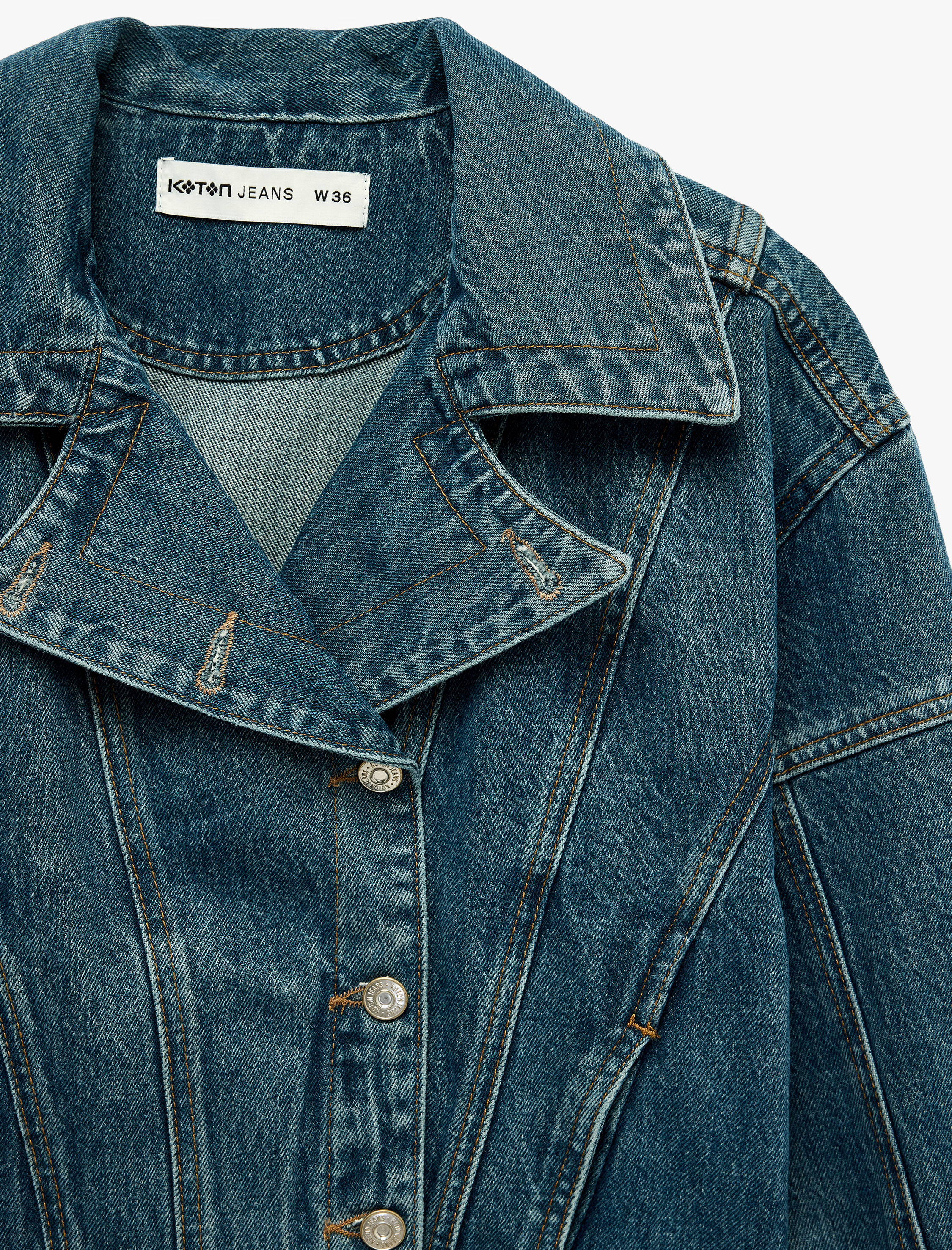   Cepli Rahat Kalıp Düğmeli Dikiş Detaylı Pamuklu Denim Kruvaze Ceket