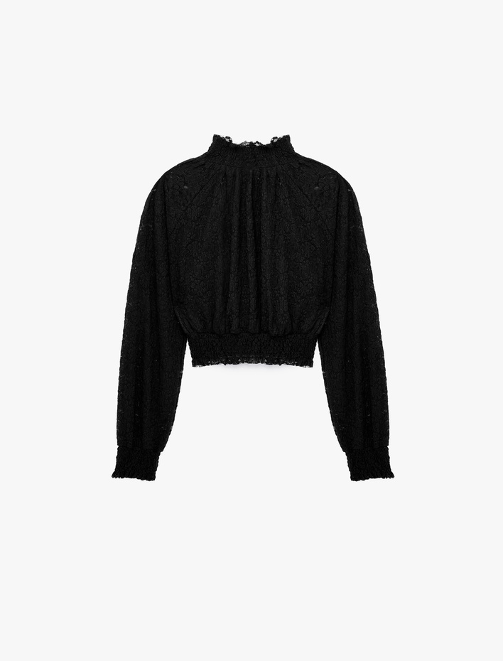  Gipeli Slim Fit Uzun Kollu Dantelli Dik Yaka Bluz