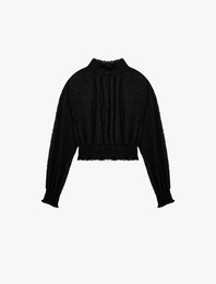 Gipeli Slim Fit Uzun Kollu Dantelli Dik Yaka Bluz