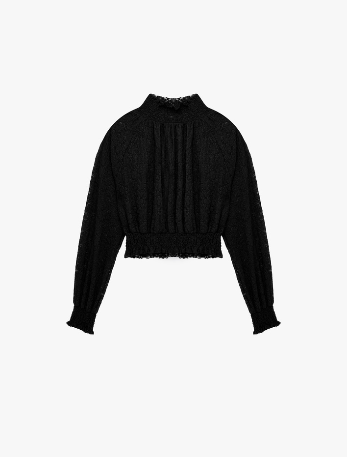  Gipeli Slim Fit Uzun Kollu Dantelli Dik Yaka Bluz
