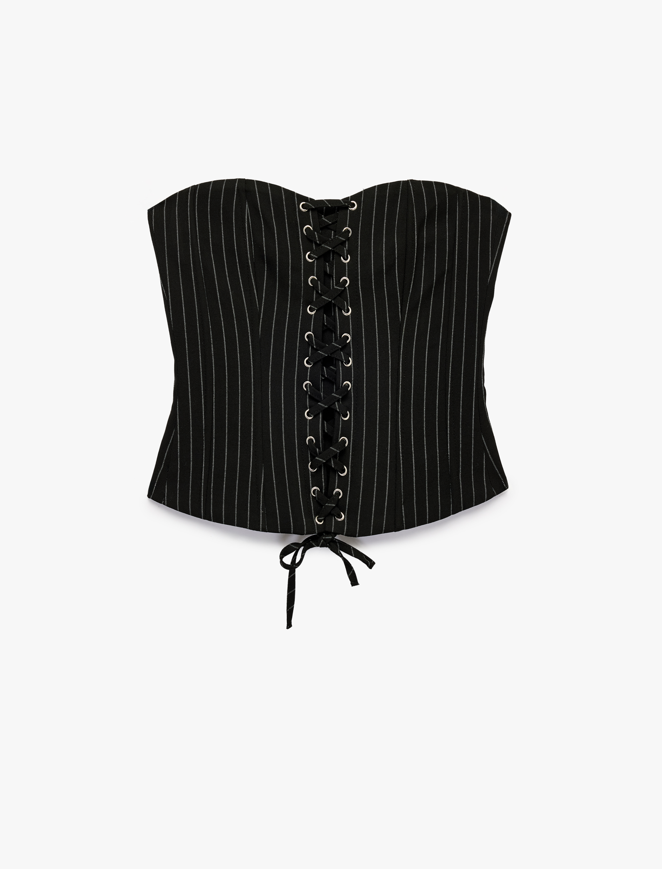   Slim Fit Bağcıklı Çizgili Straplez Korse