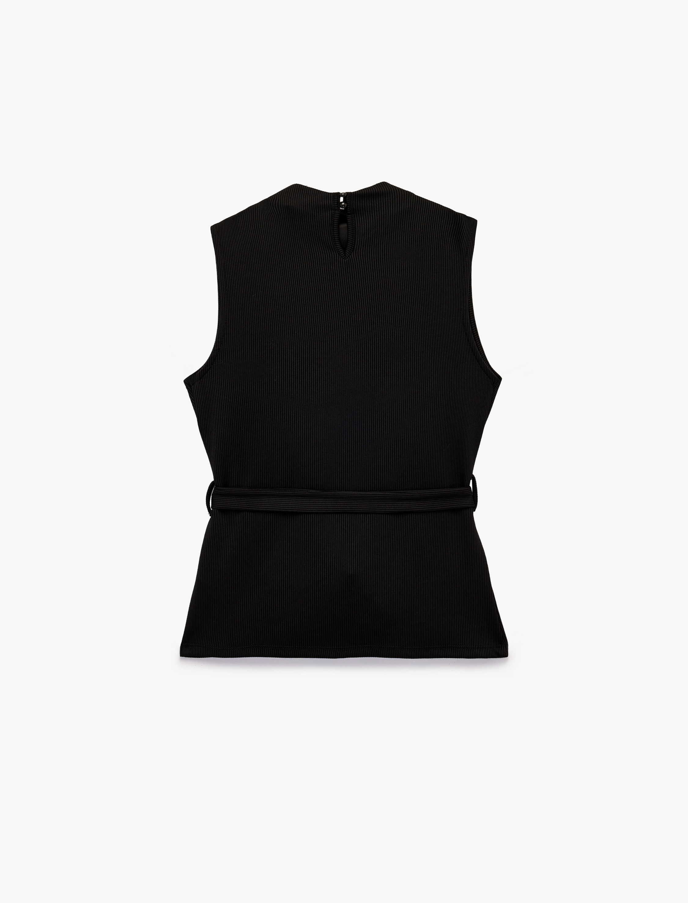   Slim Fit Bağlama Detaylı Dik Yaka Kolsuz Likralı Bluz