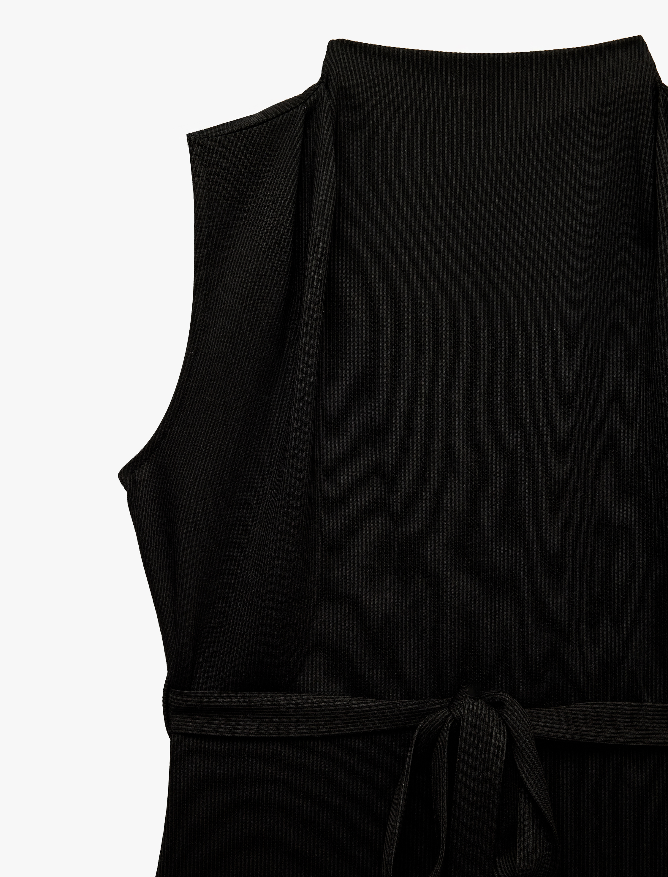   Slim Fit Bağlama Detaylı Dik Yaka Kolsuz Likralı Bluz