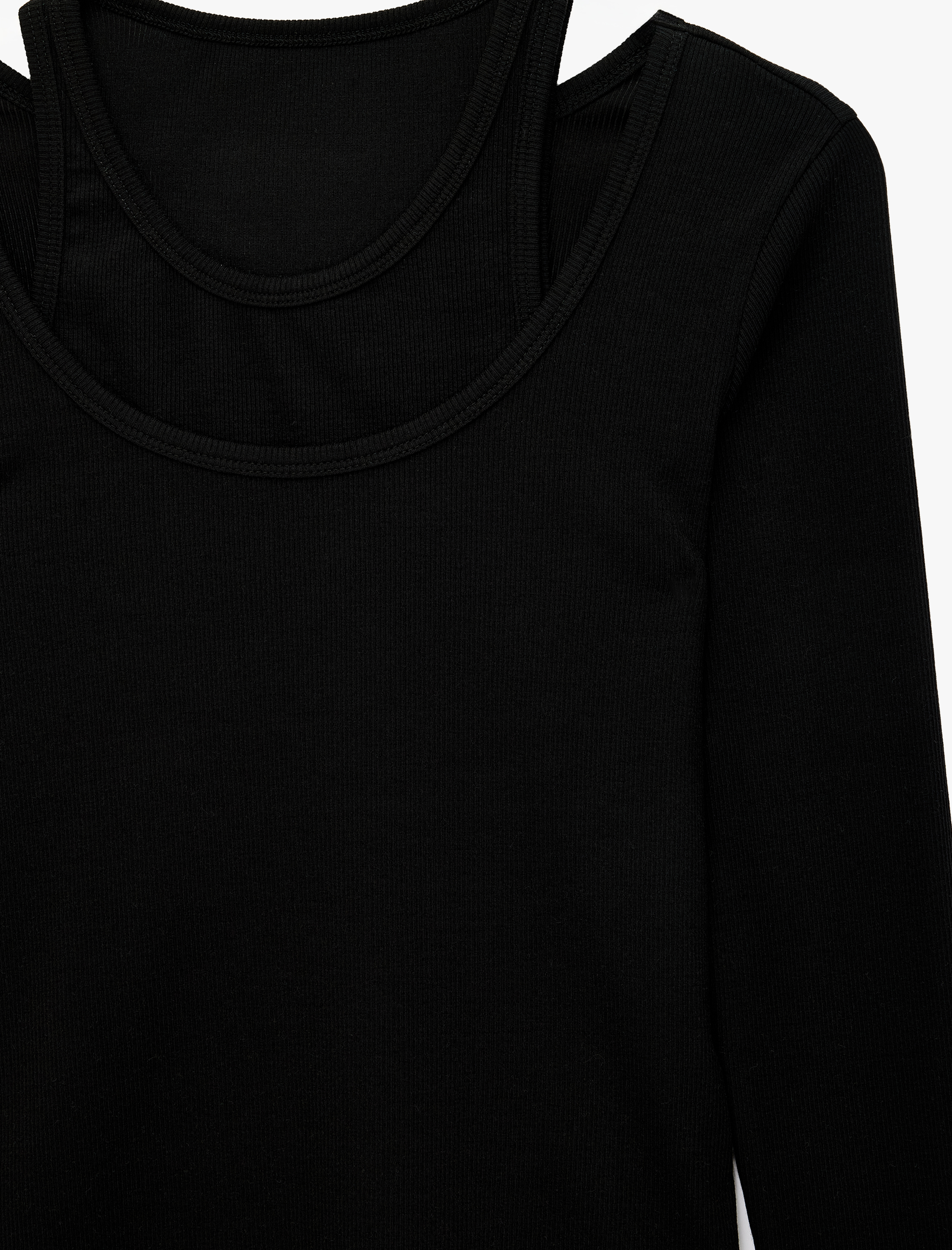   Pamuklu Slim Fit Bisiklet Yaka Katmanlı Uzun Kollu Basic Kaşkorse Tişört