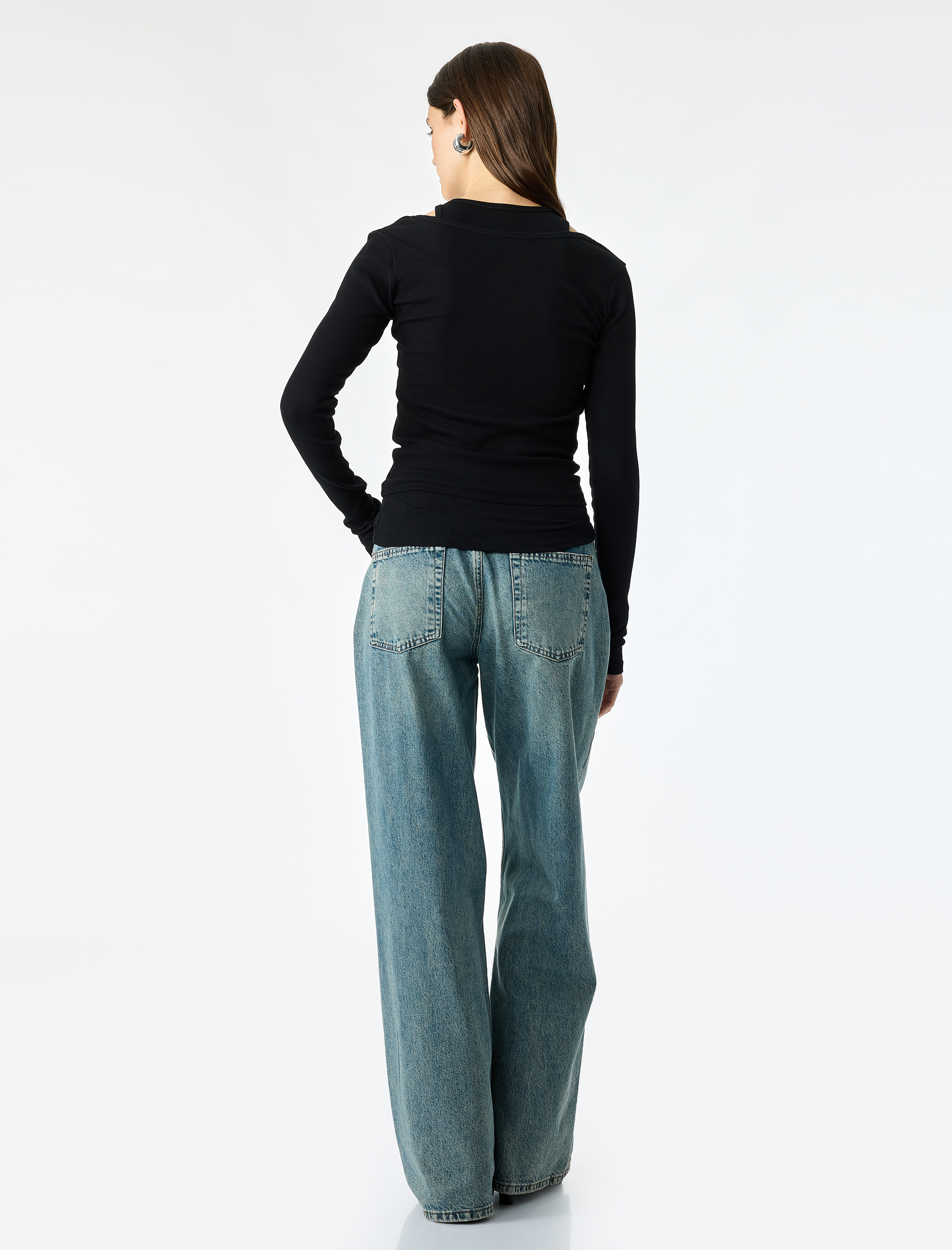   Pamuklu Slim Fit Bisiklet Yaka Katmanlı Uzun Kollu Basic Kaşkorse Tişört