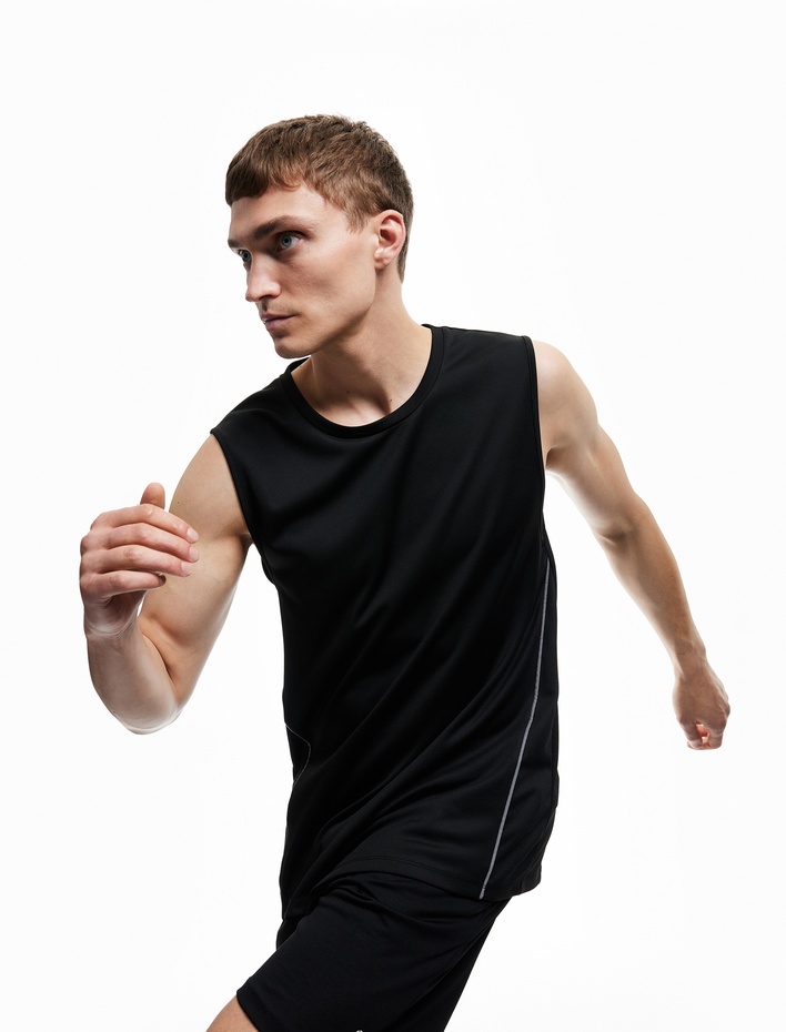  Kolsuz Bisiklet Yaka Oversize Çizgi Detaylı Spor Atlet