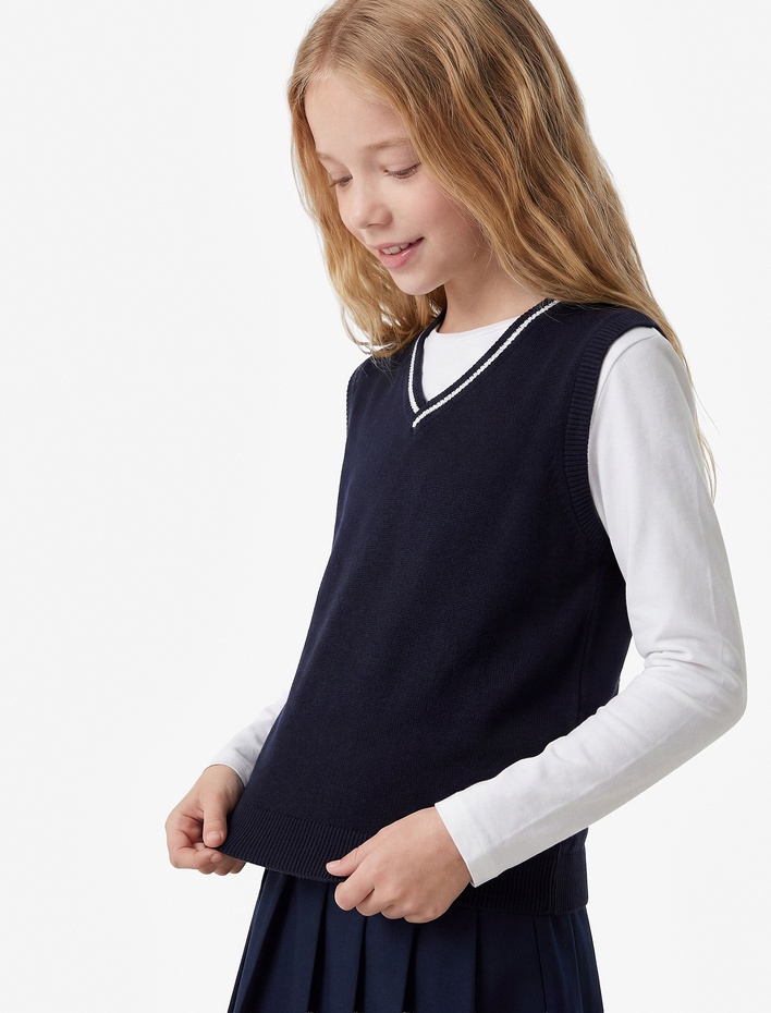 Kız Çocuk Pamuklu Slim Fit Uzun Kollu Bisiklet Yaka Basic Okul Tişörtü
