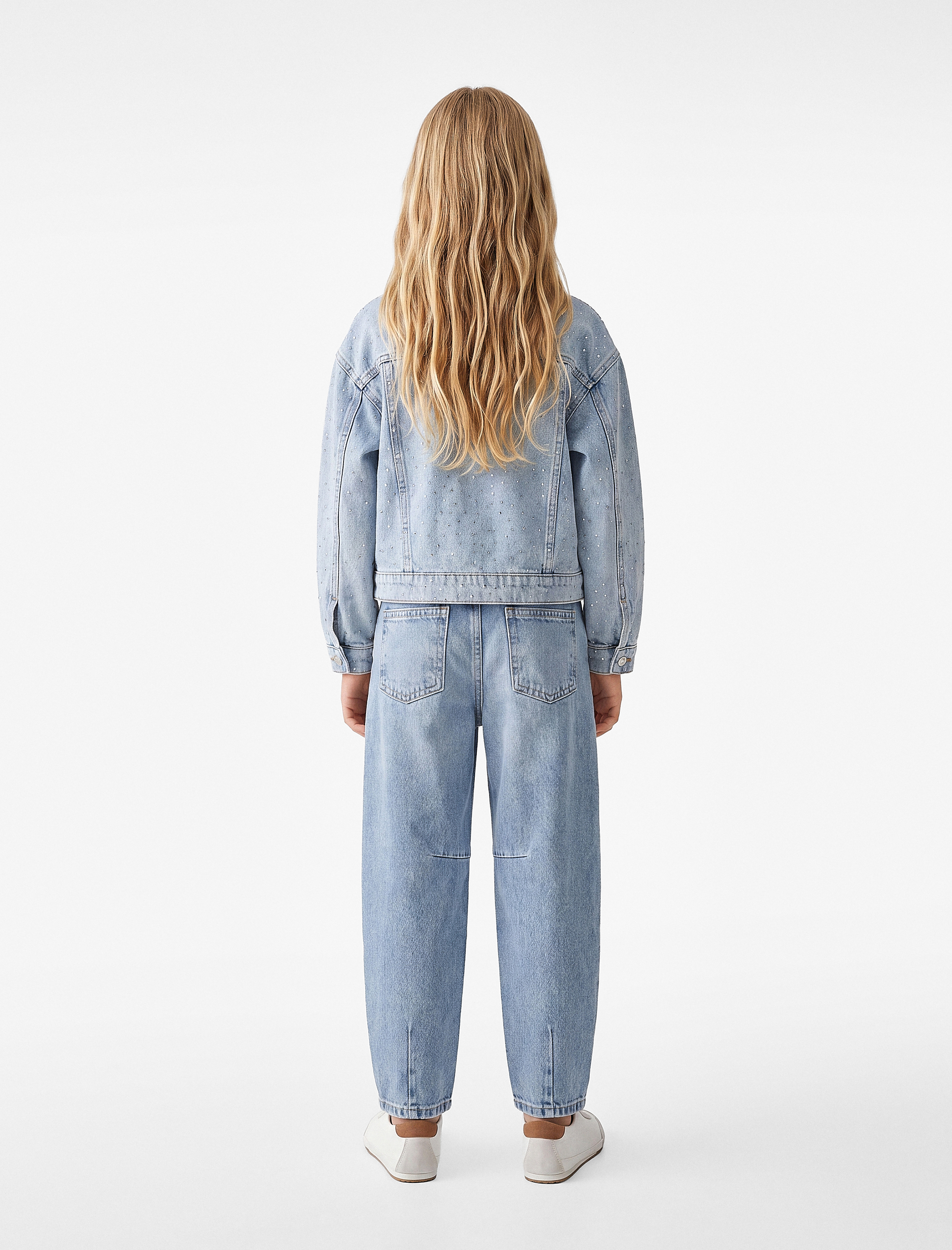  Kız Çocuk Balon Form Denim Pantolon Cepli Pamuklu