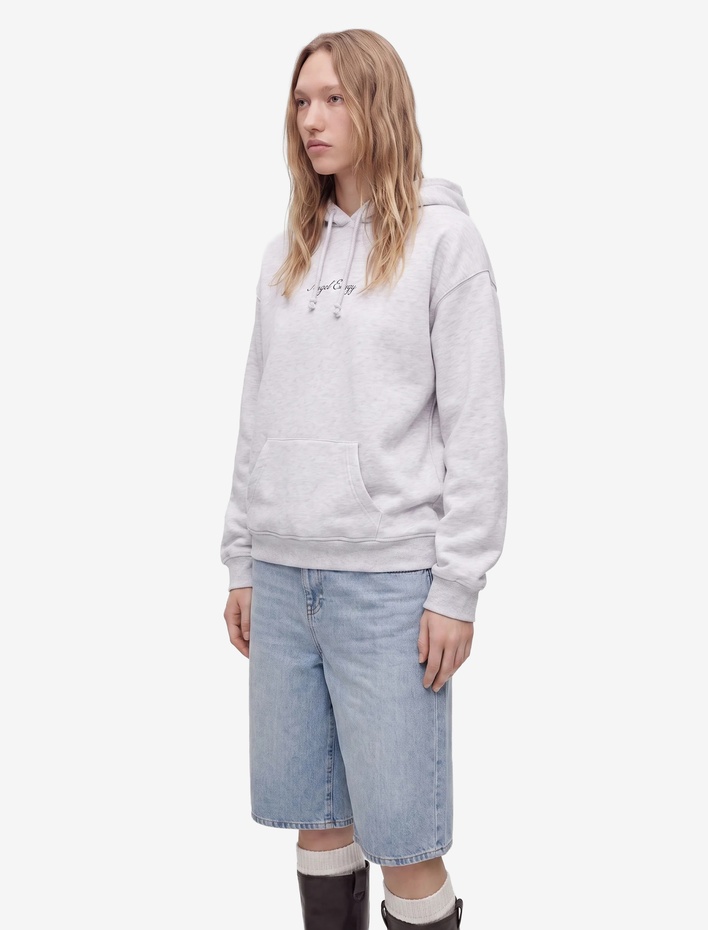  Şardonlu Rahat Kalıp Kapüşonlu Kanguru Cepli Arkası Melek Baskılı Sweatshirt