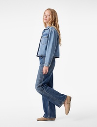 Pamuklu Bol Kesim Taşlı Geniş Paça Denim Pantolon
