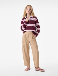 Gabardin Barrel Pantolon Kargo Cepli Yüksek Bel Bol Kesim