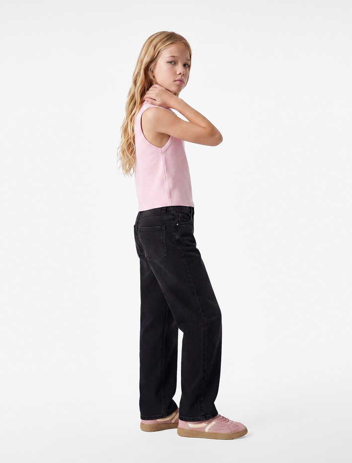 Kız Çocuk Slim Fit Viskon Karışımlı Gömlek Yaka Kolsuz Triko Atlet