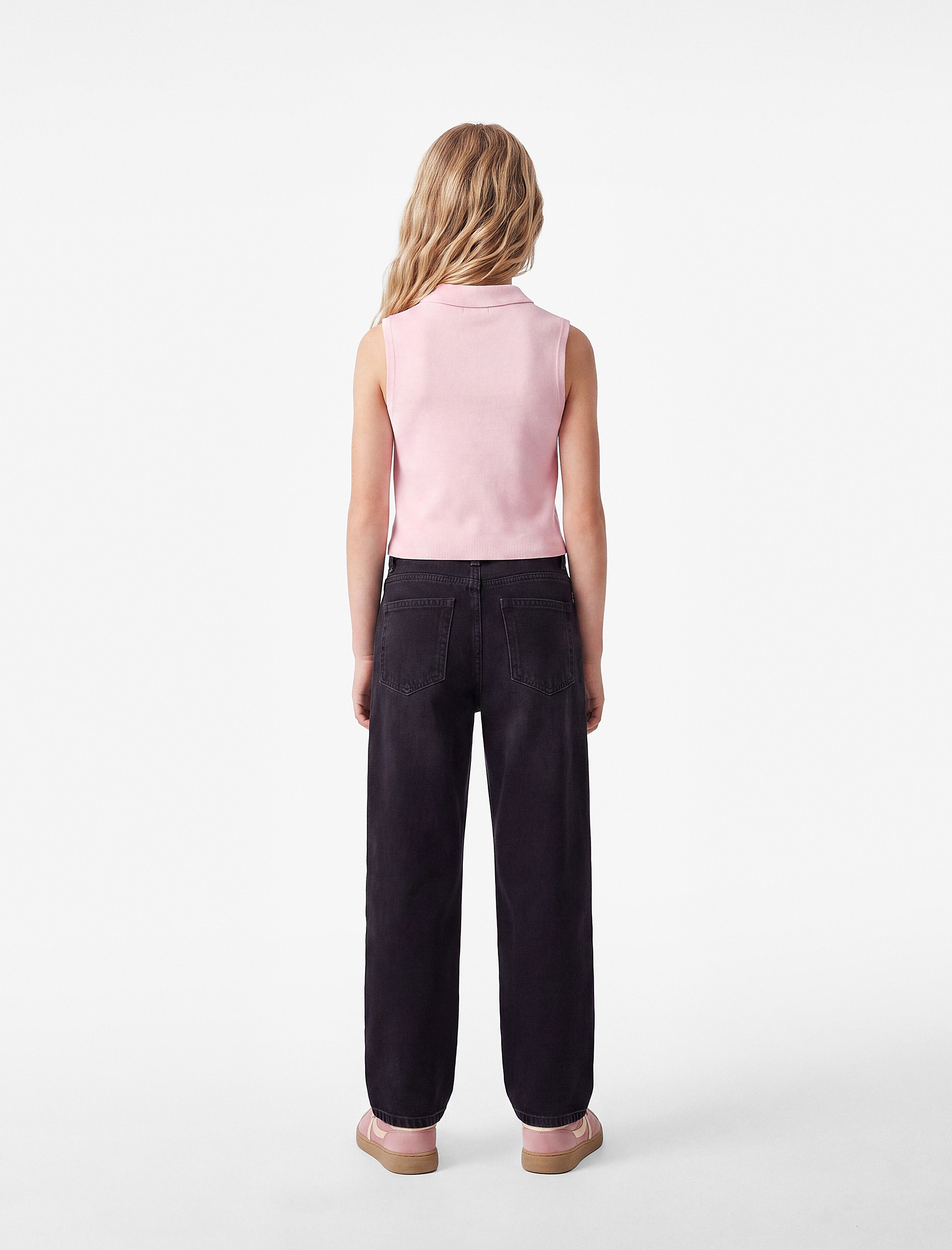  Kız Çocuk Slim Fit Viskon Karışımlı Gömlek Yaka Kolsuz Triko Atlet