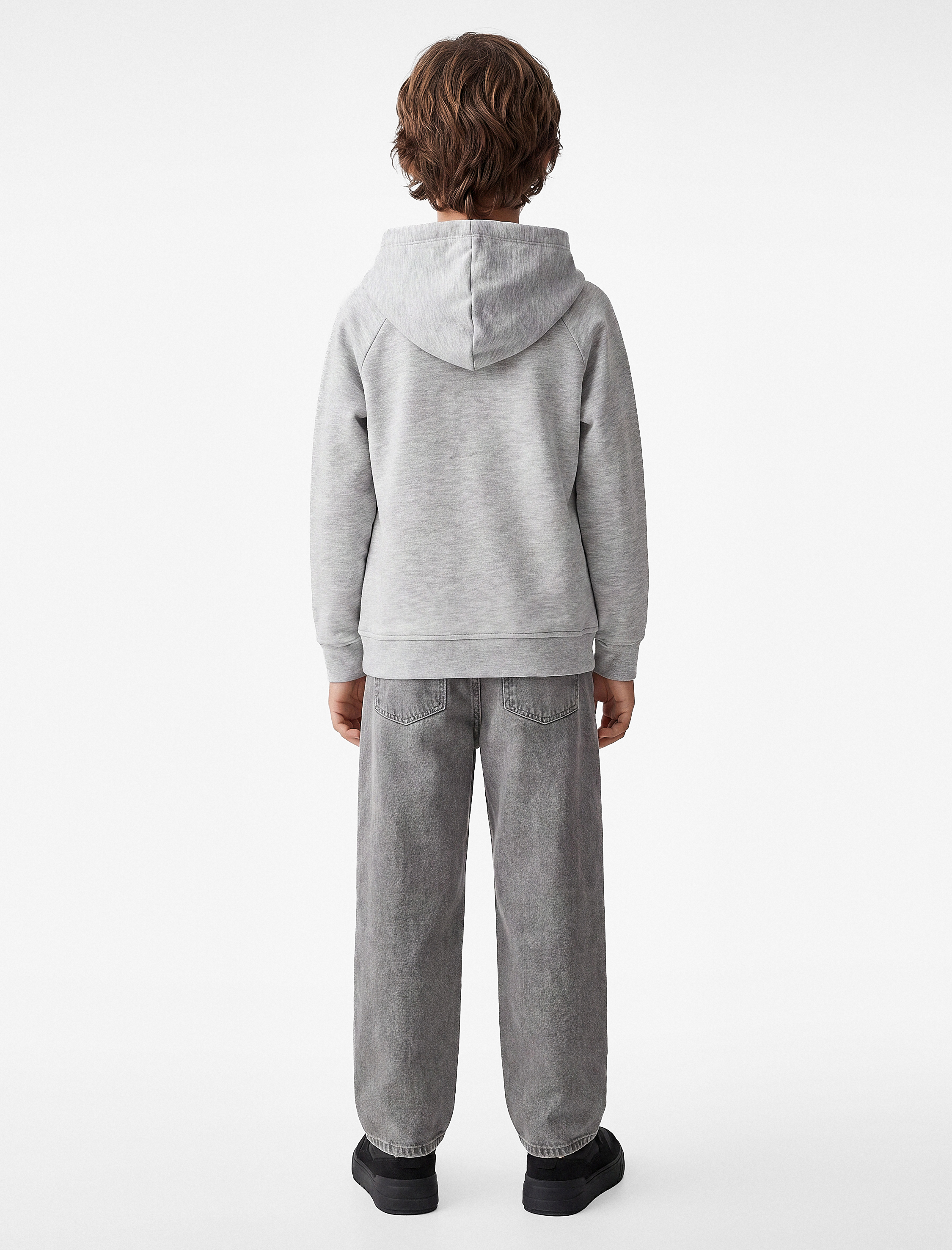  Erkek Çocuk Baskılı Pamuklu Cepli Üç İplik Şardonlu Kapşonlu Fermuarlı Sweatshirt